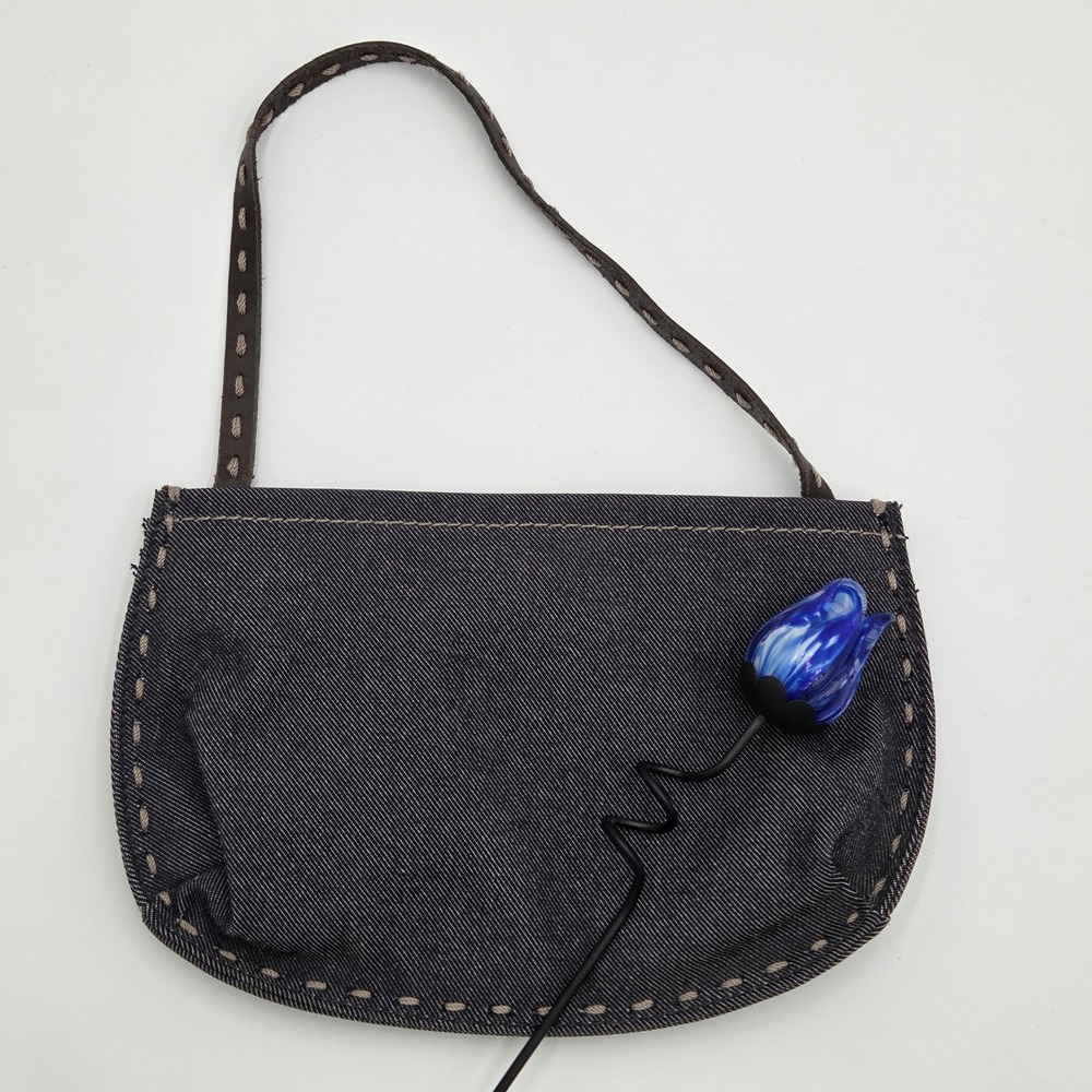 Y2K Vintage Gap Mirco Denim Shoulder Bag Dark‎ Blue Indigo Whipstitch 2000s